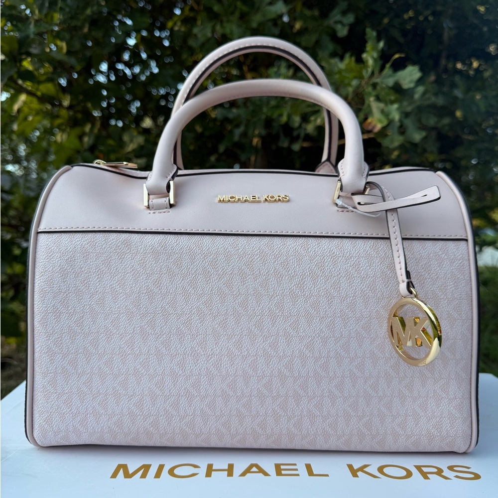 Michael Kors Medium Travel Duffle Light Powder Blush MK Logo Bag